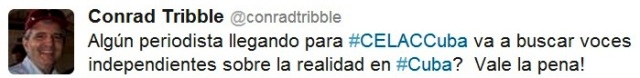 Tweet enviado por Conrad Triblle, Segundo Jefe de la Sección de Intereses de EE.UU. en Cuba en la tarde del 25 de enero. 